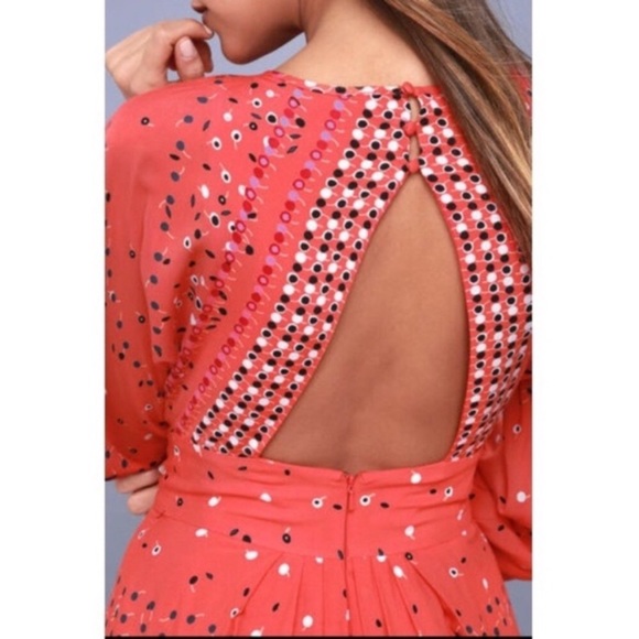 Free People Coryn Coral Orange Print Long Sleeve Dress, sz 0 - Picture 4 of 14